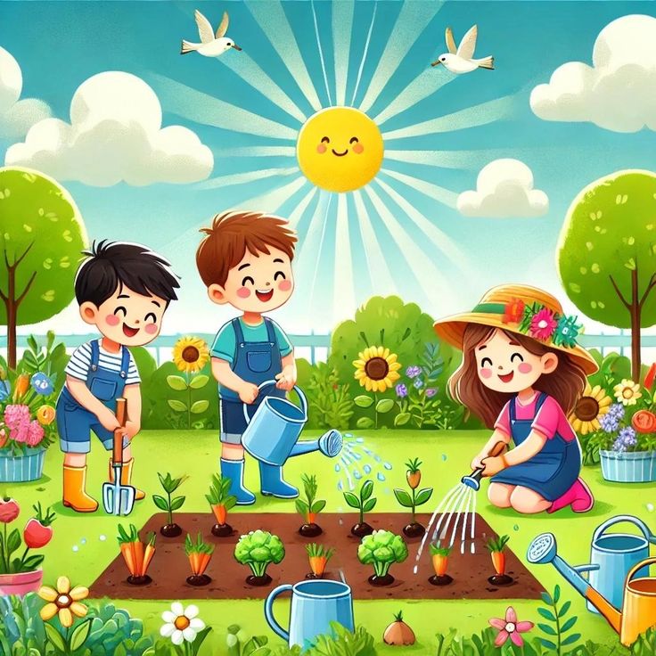 IMAGEN ILUSTRATIVAS DE NIÑOS CUIDANDO LAS PLANTAS 